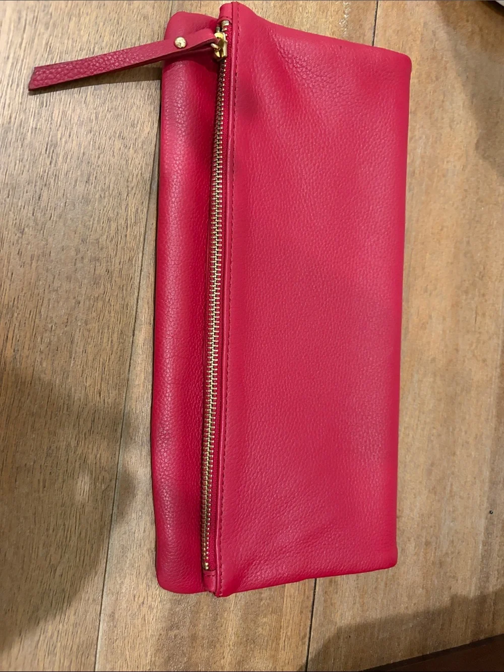 Banana Republic Red Leather Wristlet Clutch with gold zipper
